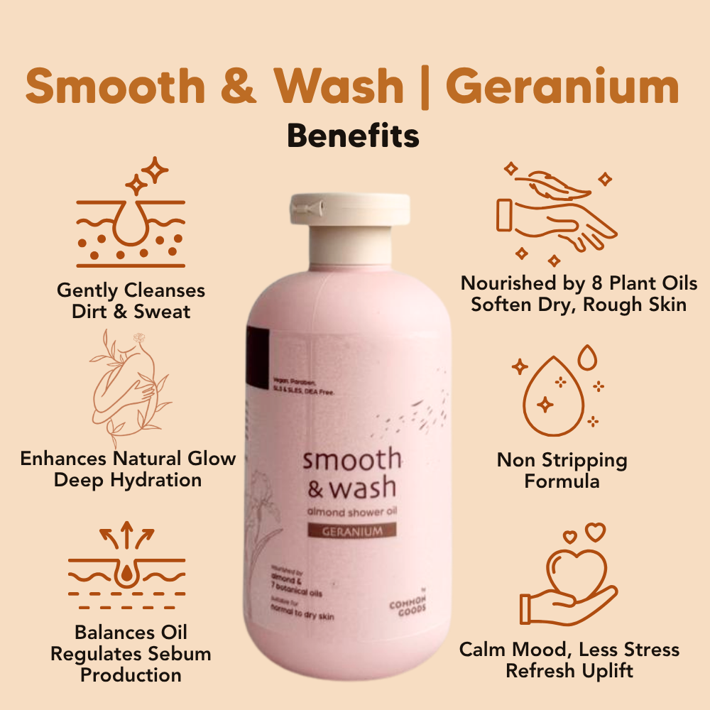 Almond Shower Oil, Smooth & Wash, Geranium, Common Goods Malaysia, 250ml