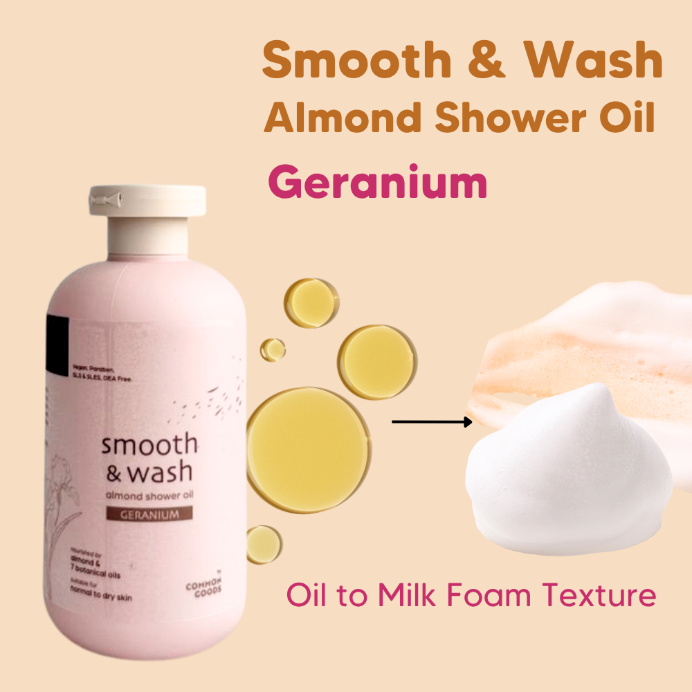 Almond Shower Oil, Smooth & Wash, Geranium, Common Goods Malaysia, 250ml