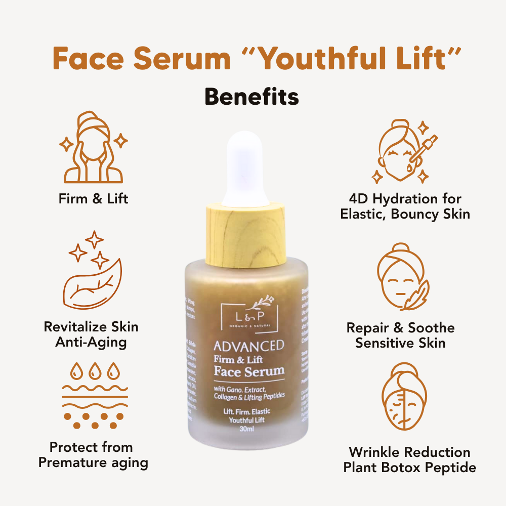 Face Serum, Firm & Lift, with Ganoderma, 30ml, L&P Organic Natural Advanced