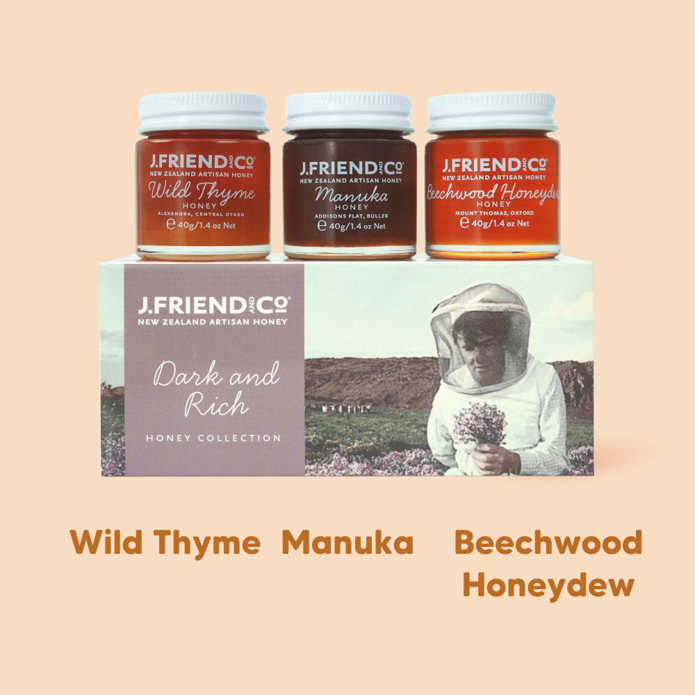 Dark & Rich Honey Collection, 3X40g, J.Friend & Co, Raw, Pure, Artisan, New Zealand
