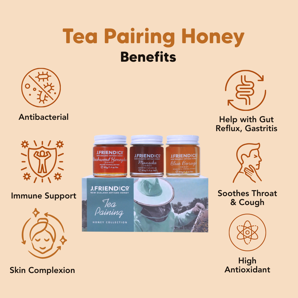 Tea Pairing Honey Collection, 3X40g, J.Friend & Co, Raw, Pure, Artisan, New Zealand
