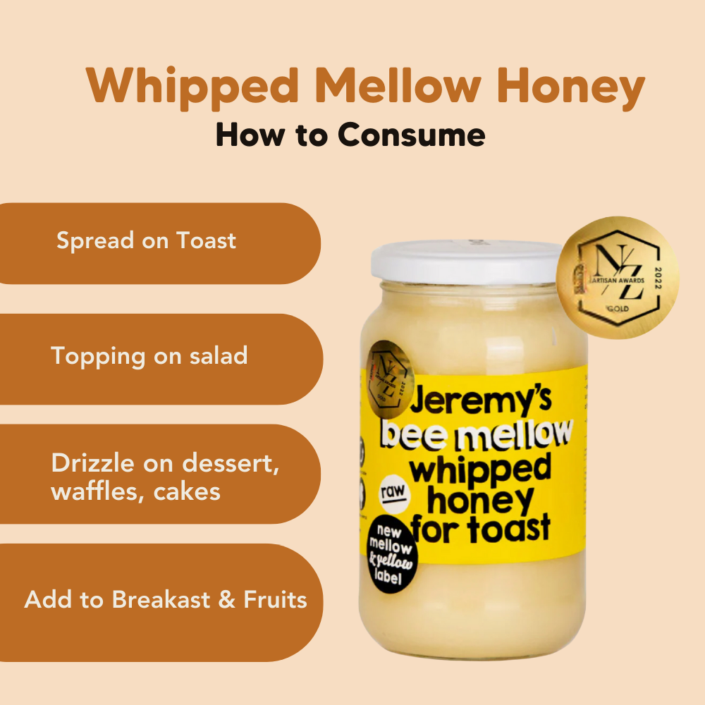 Mellow Whipped Honey, 480g, J.Friend & Co, Raw, Pure, Artisan, New Zealand