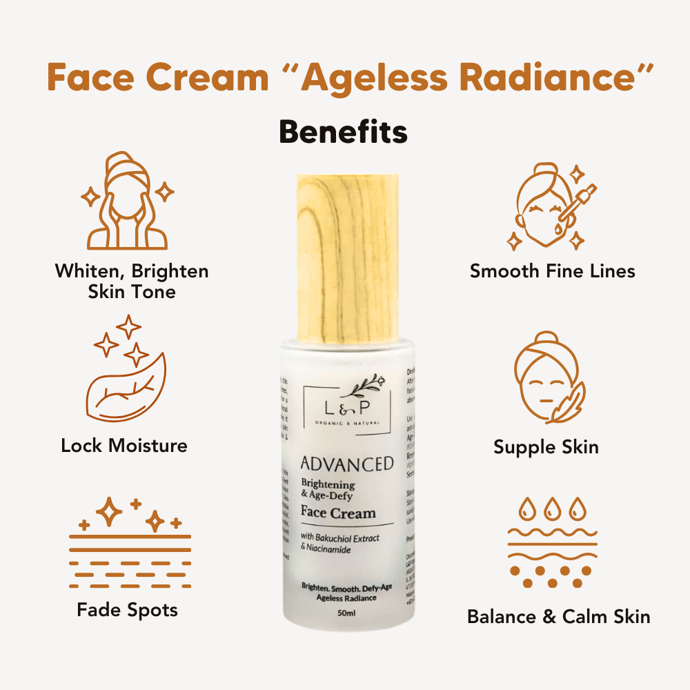 Face Cream with Bakuchiol, Brightening, Anti Aging, 50ml, L&P Organic Natural Advanced