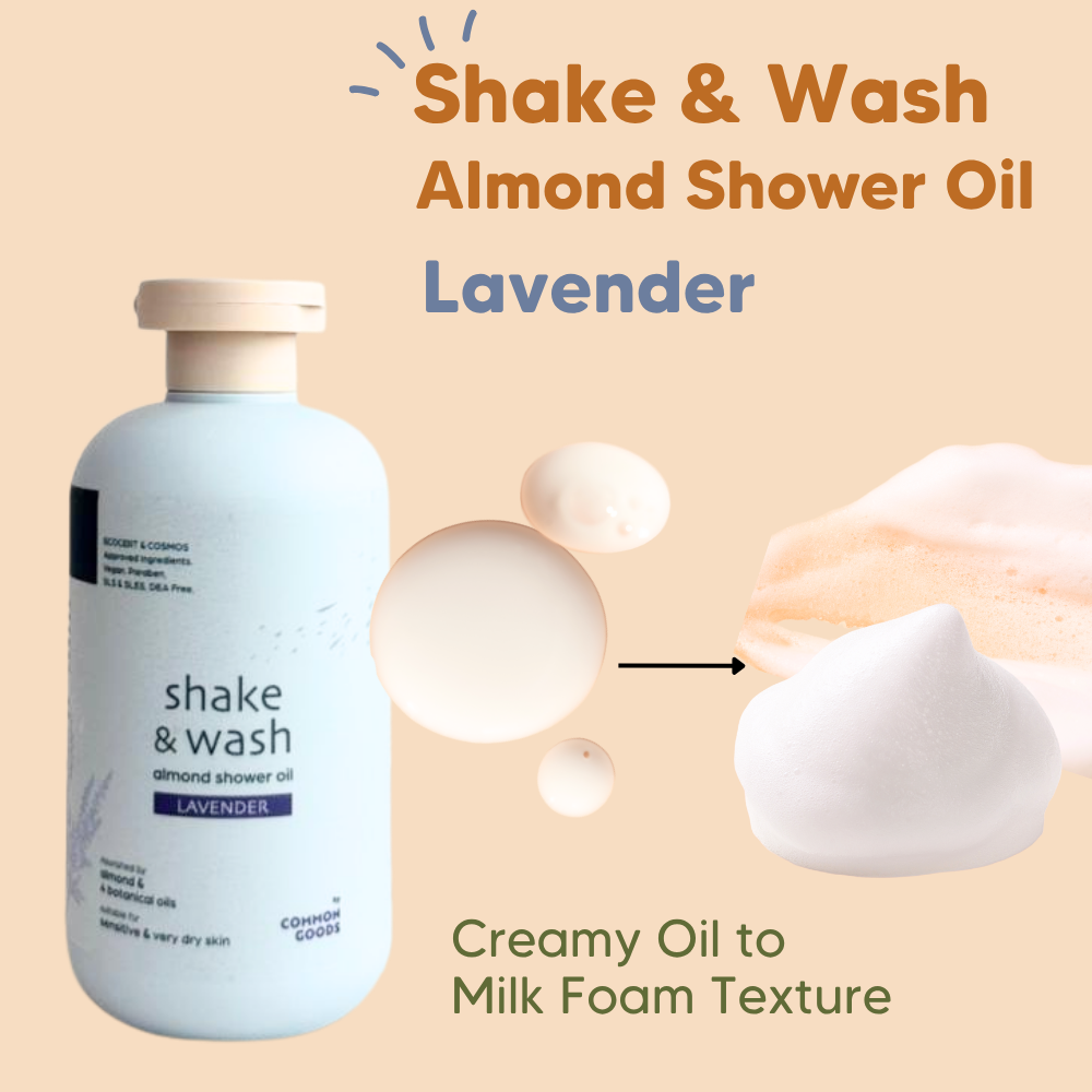 Almond Shower Oil, Shake & Wash, Lavender, Common Goods Malaysia, 250ml