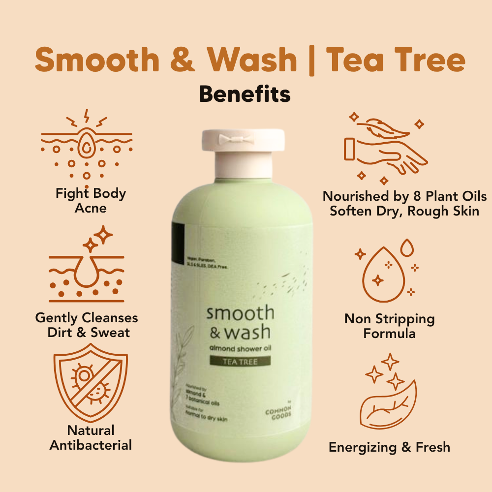 Almond Shower Oil, Smooth & Wash, Tea Tree, Common Goods Malaysia, 250ml