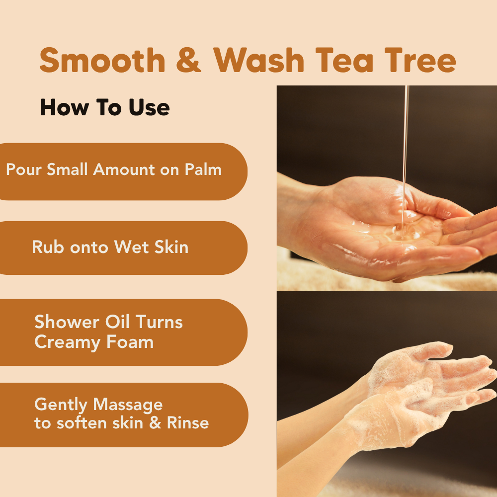 Almond Shower Oil, Smooth & Wash, Tea Tree, Common Goods Malaysia, 250ml
