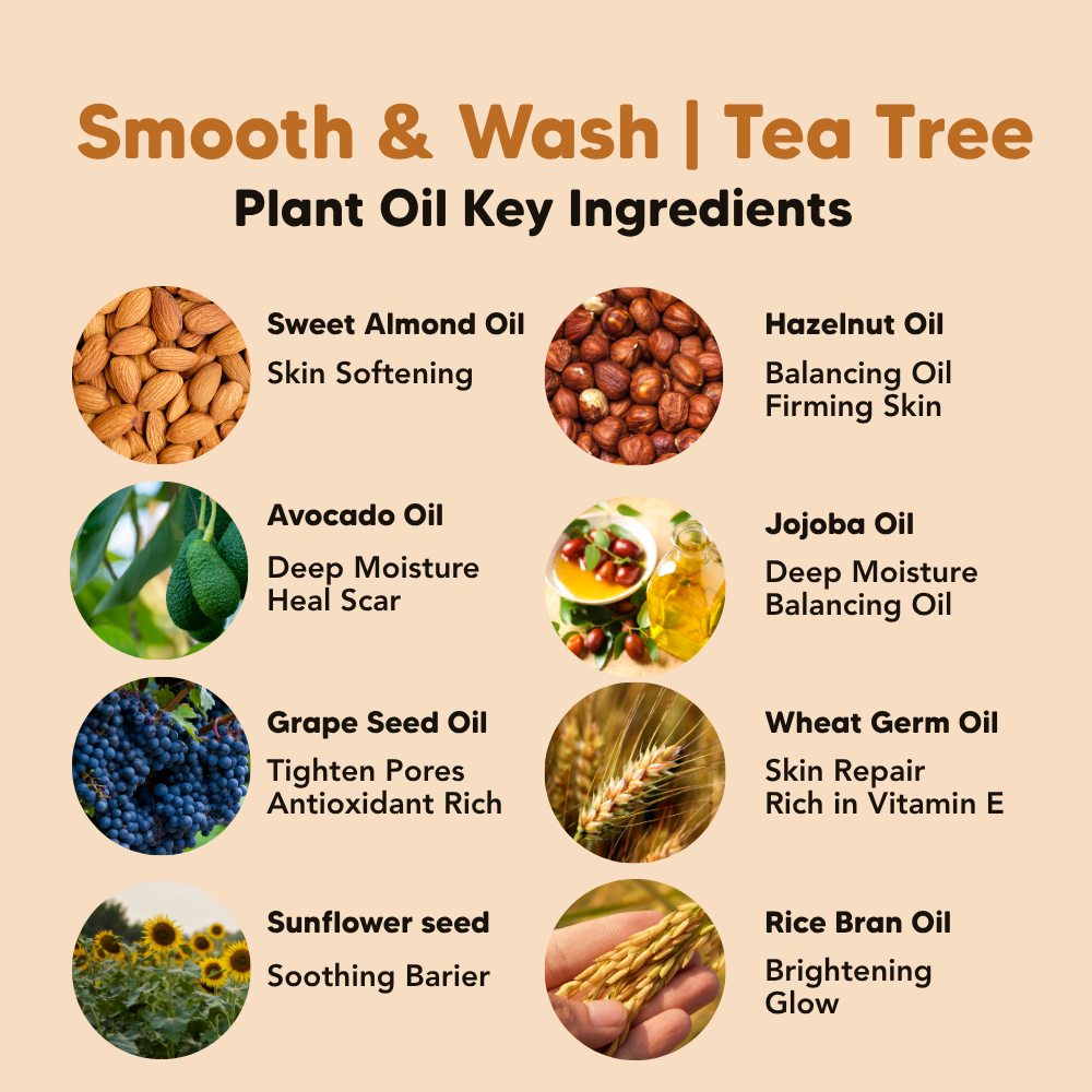 Almond Shower Oil, Smooth & Wash, Tea Tree, Common Goods Malaysia, 250ml