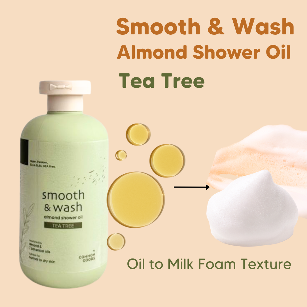 Almond Shower Oil, Smooth & Wash, Tea Tree, Common Goods Malaysia, 250ml