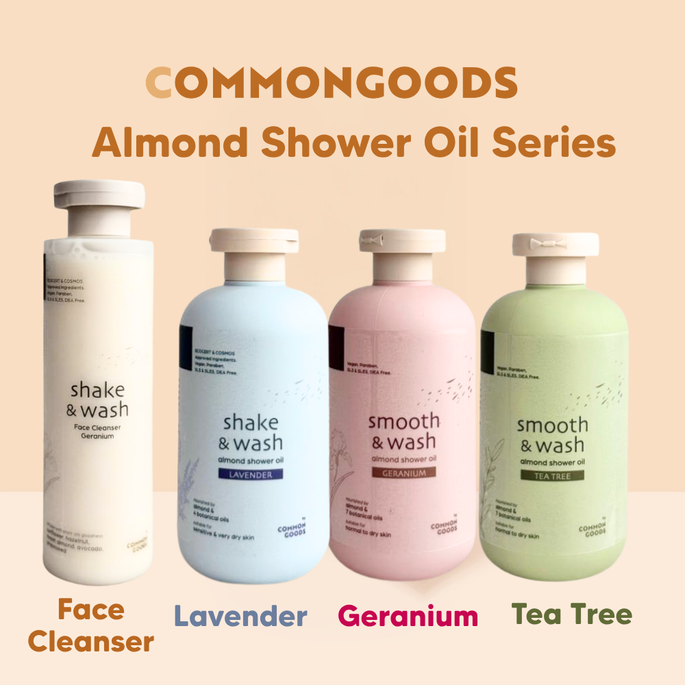 Almond Shower Oil, Smooth & Wash, Tea Tree, Common Goods Malaysia, 250ml