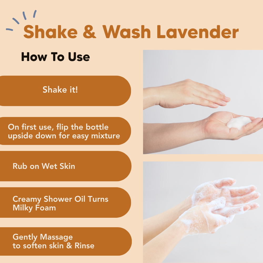 Almond Shower Oil, Shake & Wash, Lavender, Common Goods Malaysia, 250ml