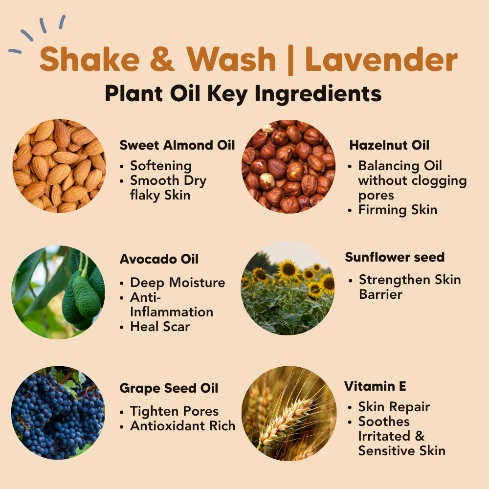 Almond Shower Oil, Shake & Wash, Lavender, Common Goods Malaysia, 250ml