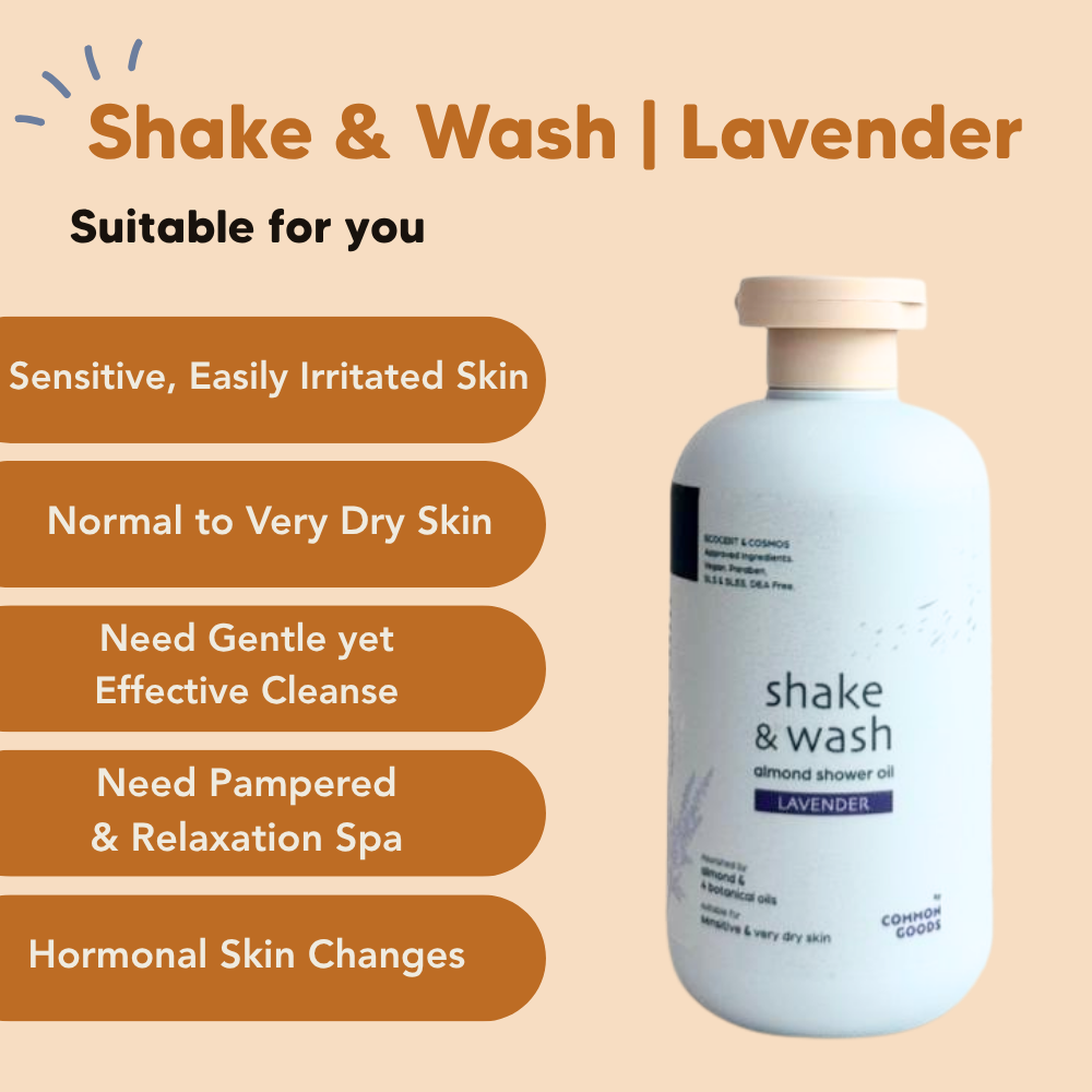 Almond Shower Oil, Shake & Wash, Lavender, Common Goods Malaysia, 250ml