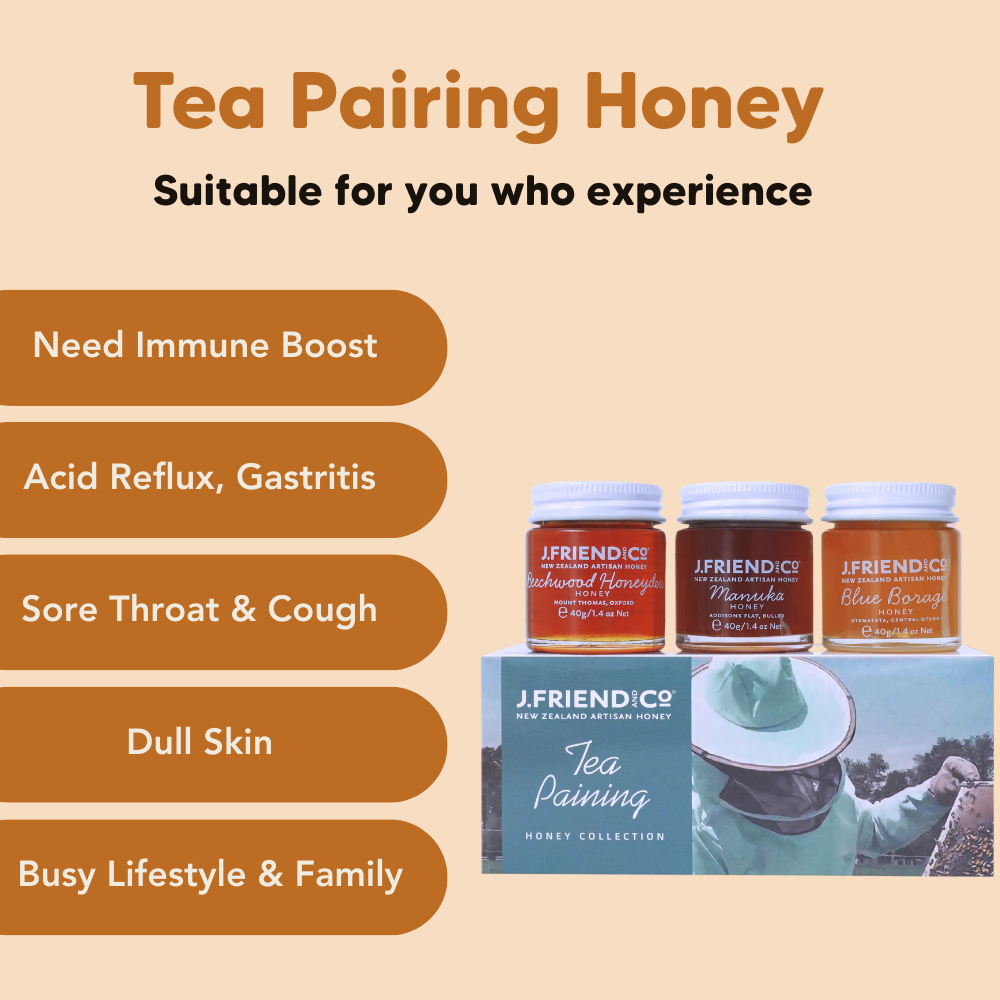 Tea Pairing Honey Collection, 3X40g, J.Friend & Co, Raw, Pure, Artisan, New Zealand