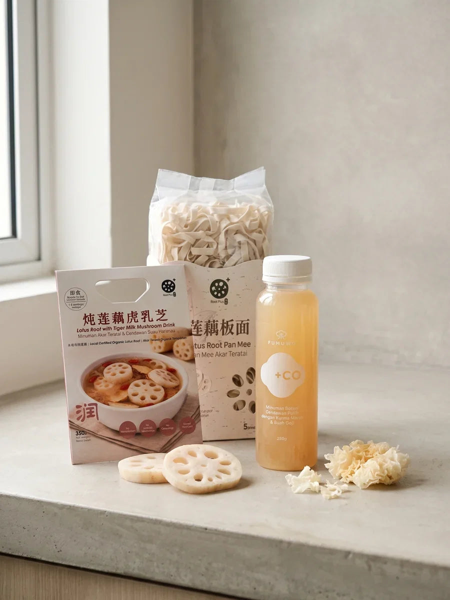 Root Plus lotus noodles and drink pack with a chilled CO plus bottle