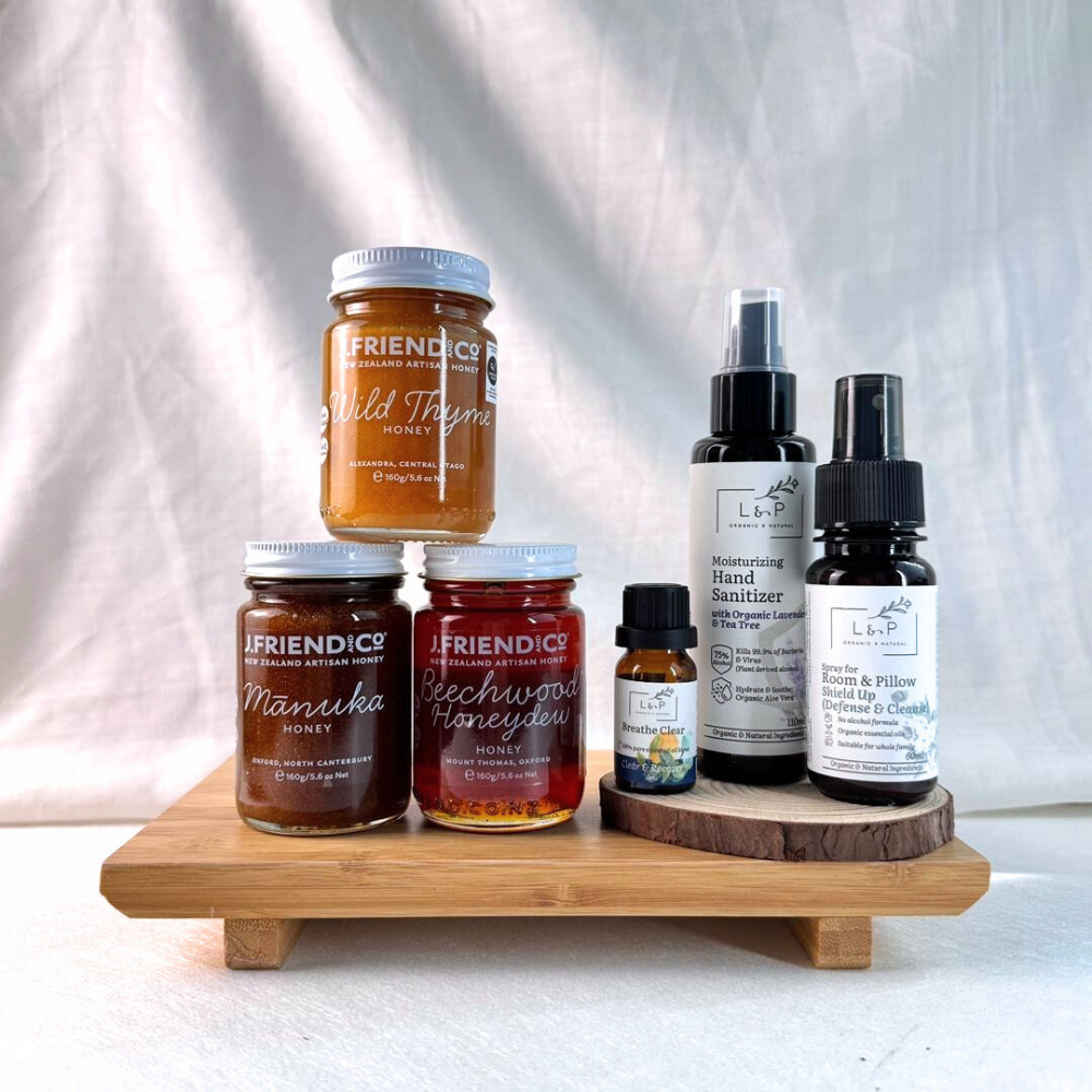 Common Goods Daily Immune Defense Set [Honey, Room Spray, Essential Oil, Sanitizer]