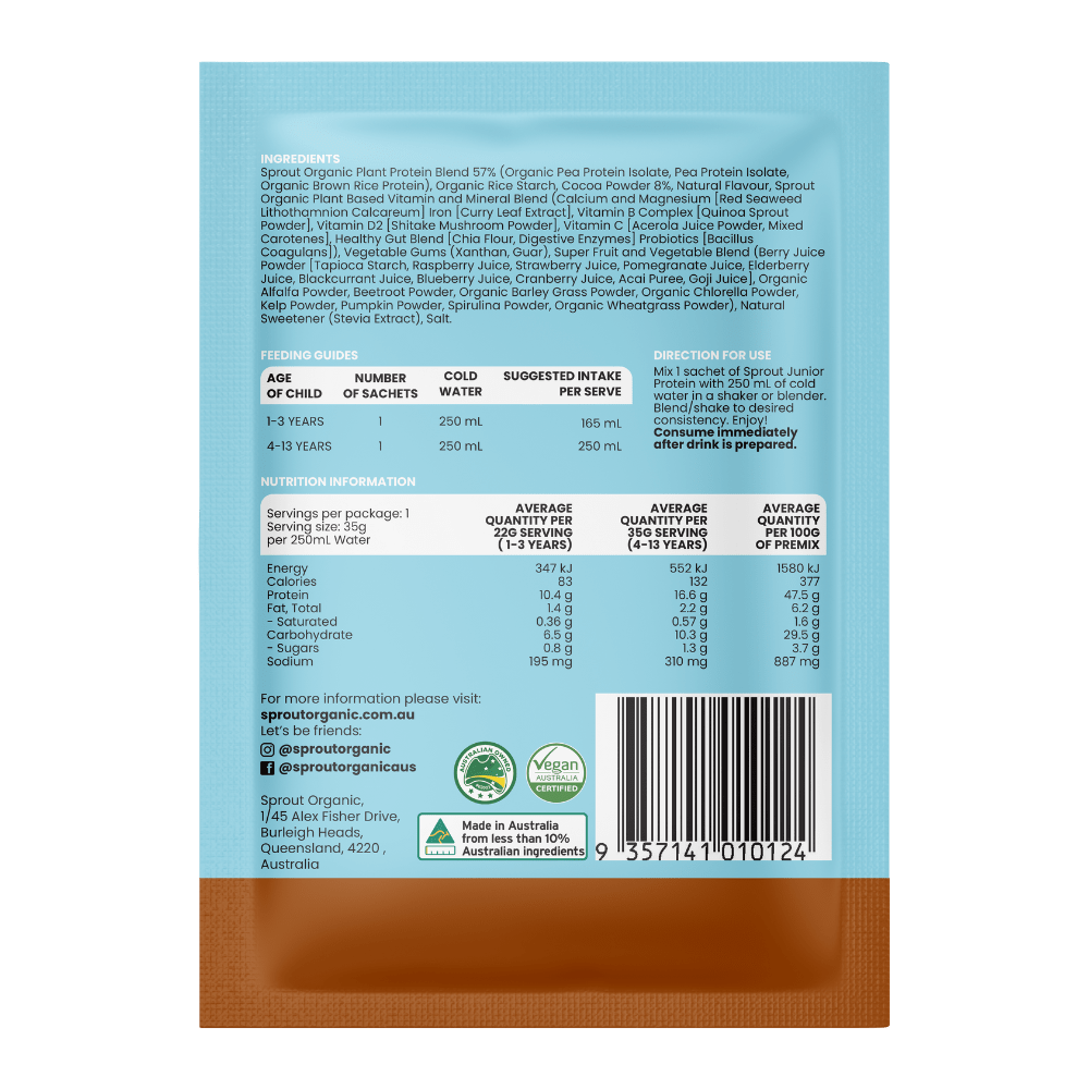 Junior Plant Protein Shake Sachets, Sprout Organic, Aus