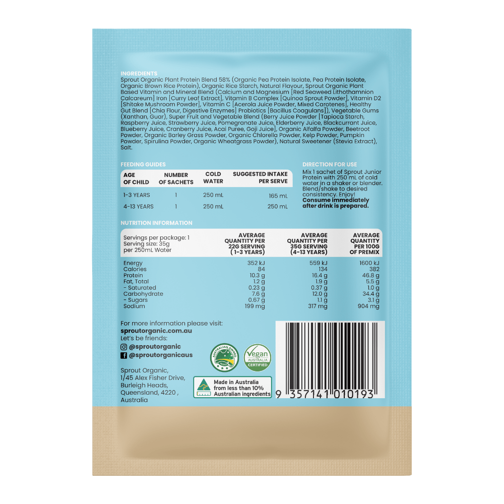 Junior Plant Protein Shake Sachets, Sprout Organic, Aus