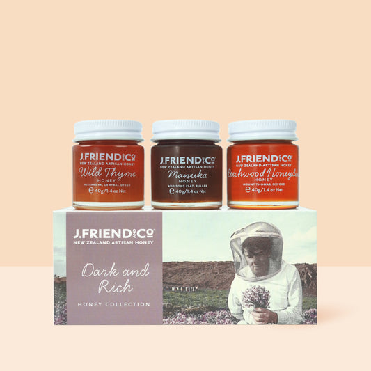Dark & Rich Honey Collection, 3X40g, J.Friend & Co, Raw, Pure, Artisan, New Zealand