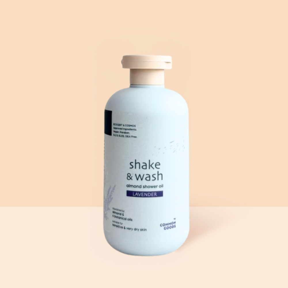Almond Shower Oil, Shake & Wash, Lavender, Common Goods Malaysia, 250ml