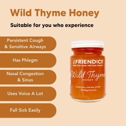 Wild Thyme Honey, 160g, 1.4kg, J.Friend & Co, Raw, Pure, Artisan, New Zealand