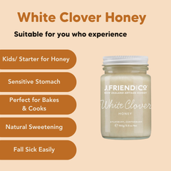 White Clover Honey, 160g, 1.4kg, J.Friend & Co, Raw, Pure, Artisan, New Zealand