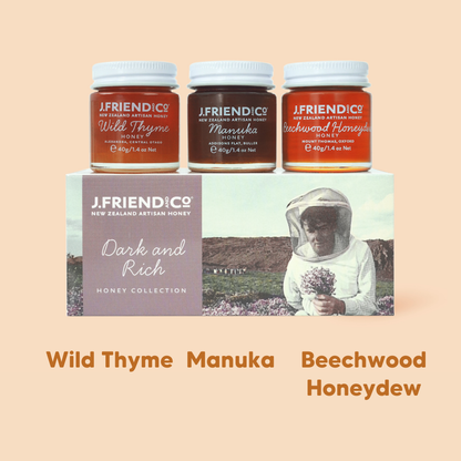 Dark & Rich Honey Collection, 3X40g, J.Friend & Co, Raw, Pure, Artisan, New Zealand
