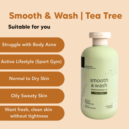 Almond Shower Oil, Smooth & Wash, Tea Tree, Common Goods Malaysia, 250ml