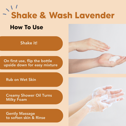 Almond Shower Oil, Shake & Wash, Lavender, Common Goods Malaysia, 250ml