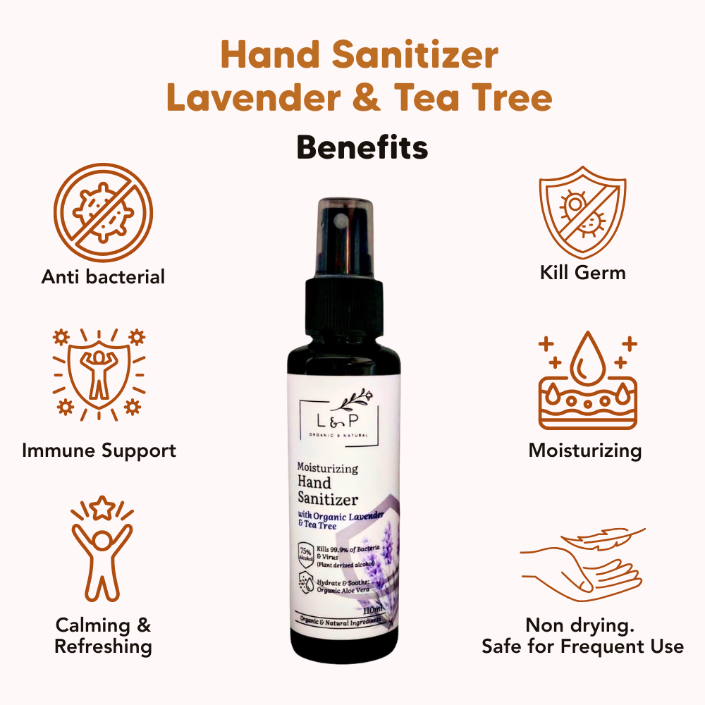 Moisturizing Hand Sanitizer, Lavender & Tea Tree, 110ml L&P Organic Natural