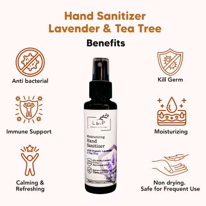 Moisturizing Hand Sanitizer, Lavender & Tea Tree, 110ml L&P Organic Natural