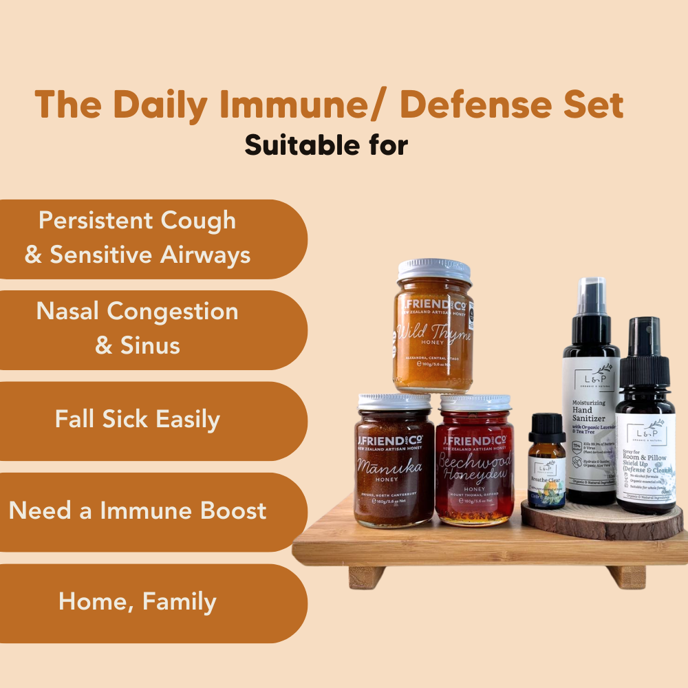 Common Goods Daily Immune Defense Set [Honey, Room Spray, Essential Oil, Sanitizer]