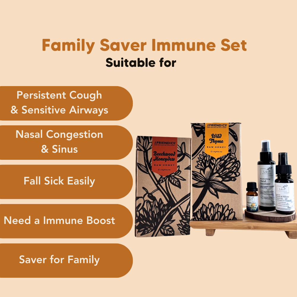 Common Goods Family Immune Saver Set  | Honey 1.4kg, Room Spray, Essential Oil
