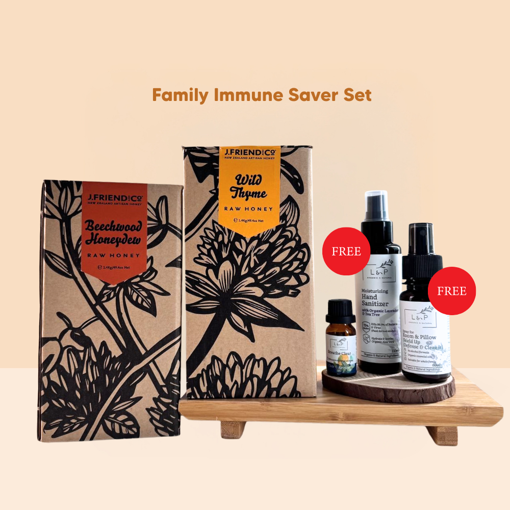 Common Goods Family Immune Saver Set  | Honey 1.4kg, Room Spray, Essential Oil